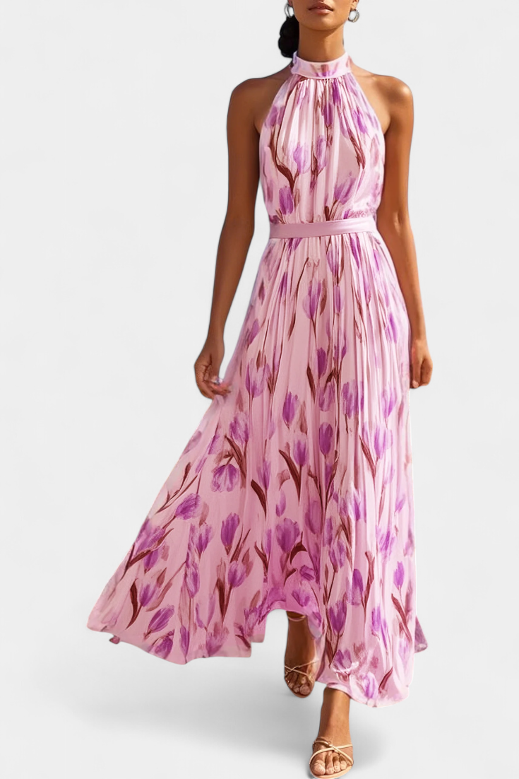 Juliene Vestido Floral Sin Mangas con Cinturón