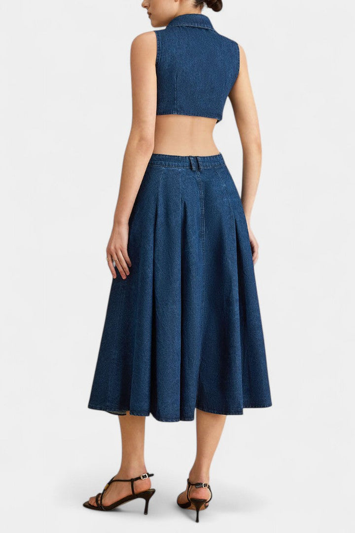 Alia Vestido de Mezclilla sin Mangas con Corte Moderno