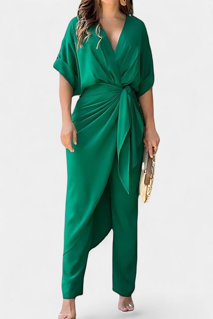 Mayleen Conjunto Cruzado con Lazo Frontal y Pantalón Recto