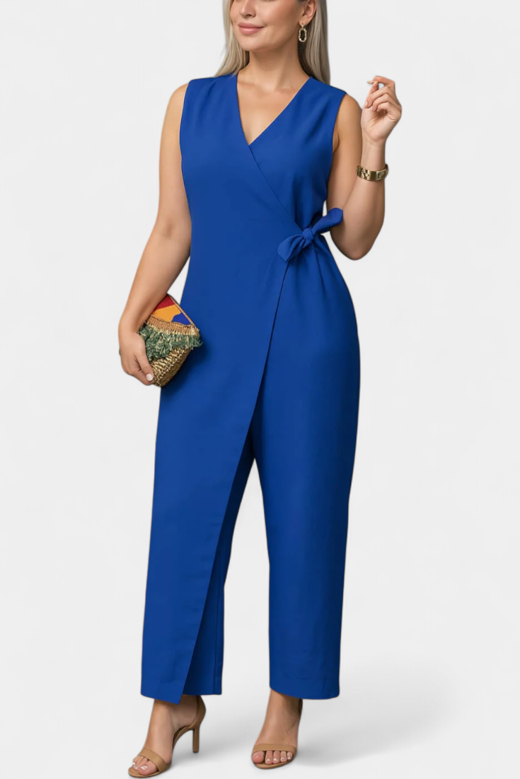 Zoe Mono Elegante con Escote en V y Cinturón Ajustable