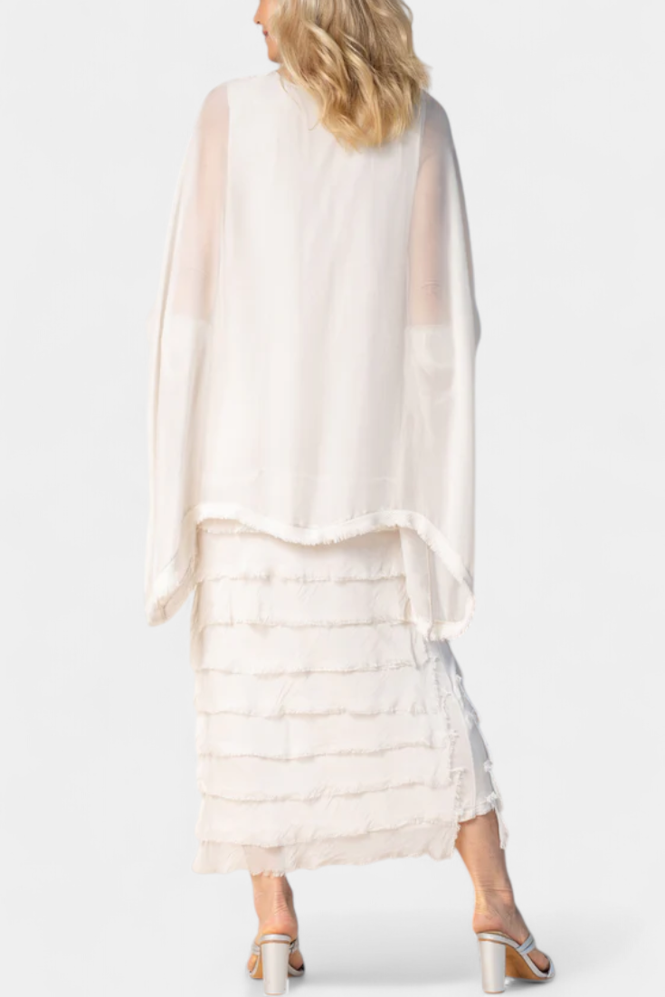 Rosaria Vestido Midi con Volantes y Bordes Deshilachados