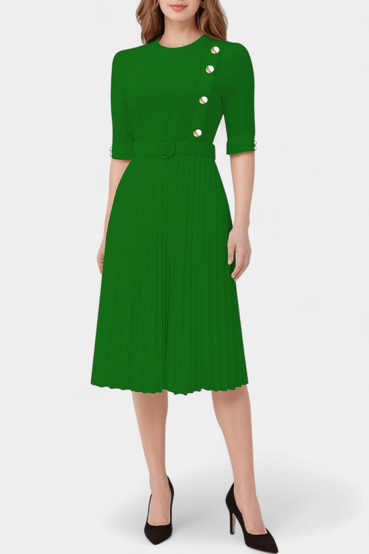 Zandie Vestido con Pliegues y Botones Decorativos