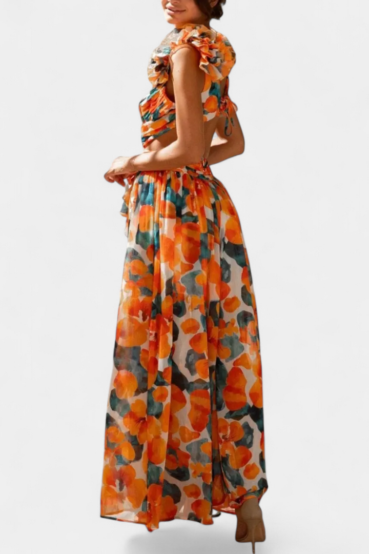 Zuleika Vestido de Chifón con Volantes y Aberturas Laterales