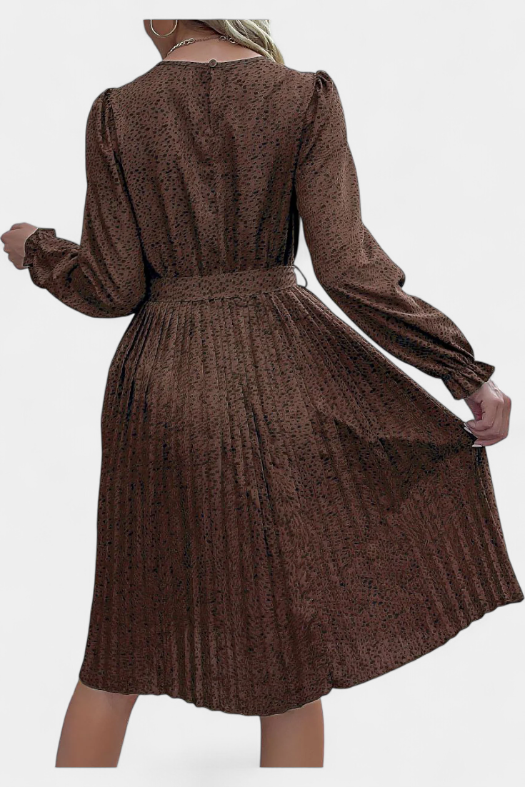 Evabeth Vestido Midi Plisado de Leopardo