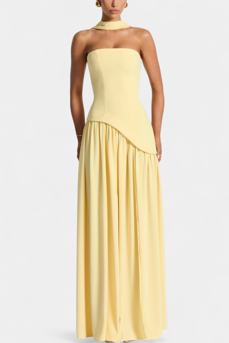 Celaena Vestido Maxi Off Shoulder de Chiffon con Abertura Lateral