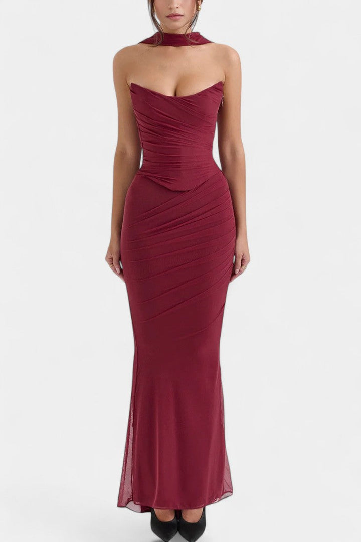 Blair Vestido Maxi de Malla con Corsé Fruncido