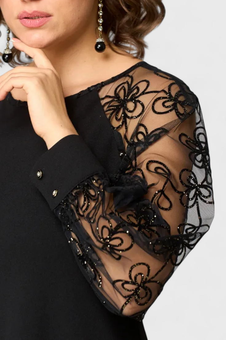 Bellezza Vestido de Encaje con Mangas Largas y Escote Redondo