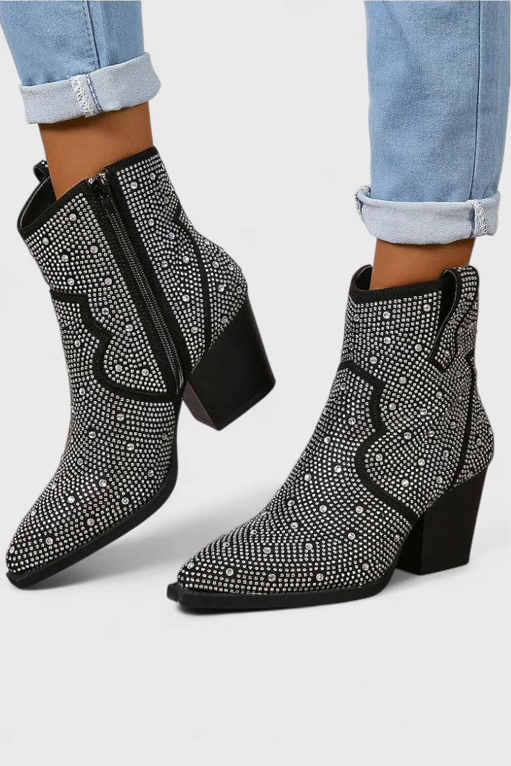 Berenice Elegant Boots with Patchwork and Side Zipper