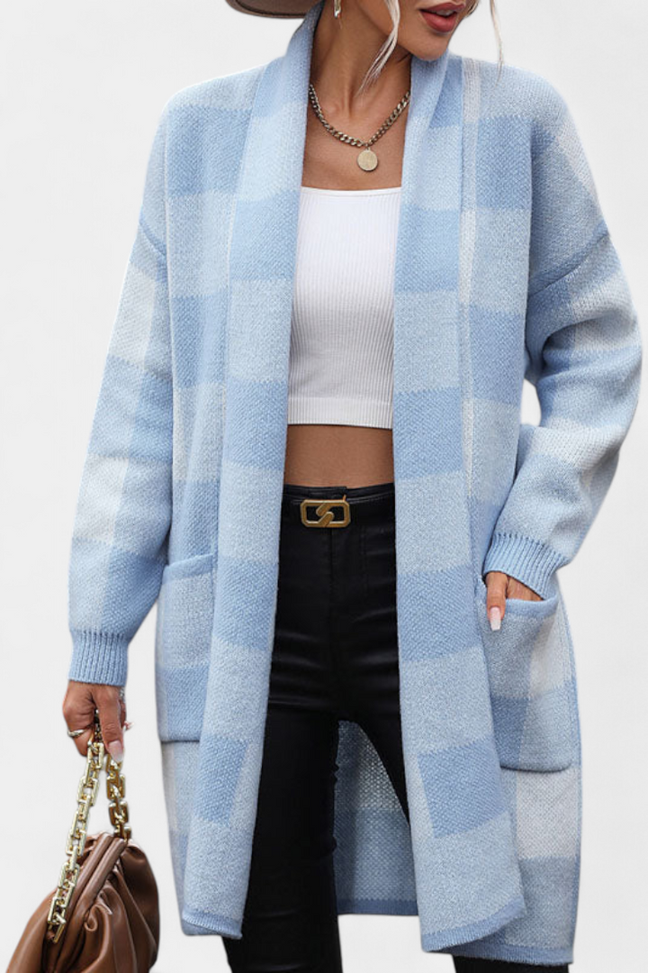 Lovella Cárdigan Casual a Cuadros con Bolsillos