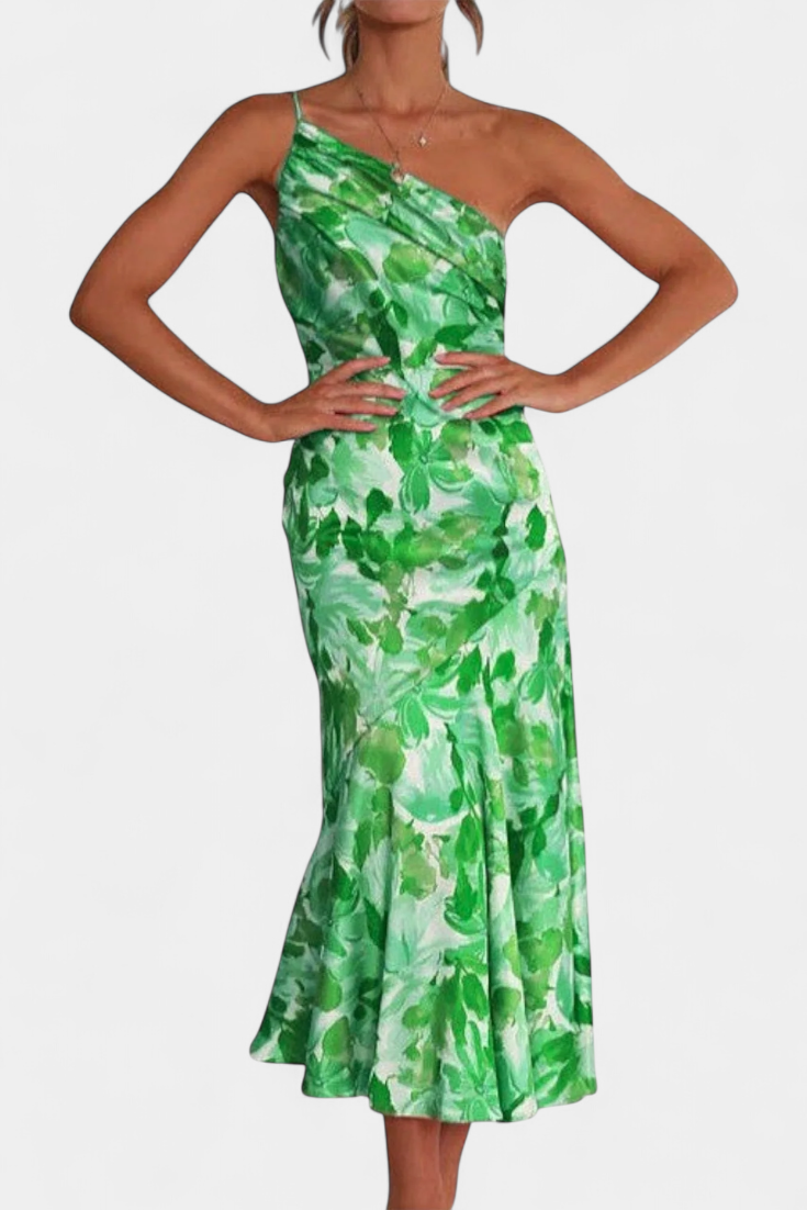 Reya Vestido Asimétrico de Un Hombro con Estampado Floral