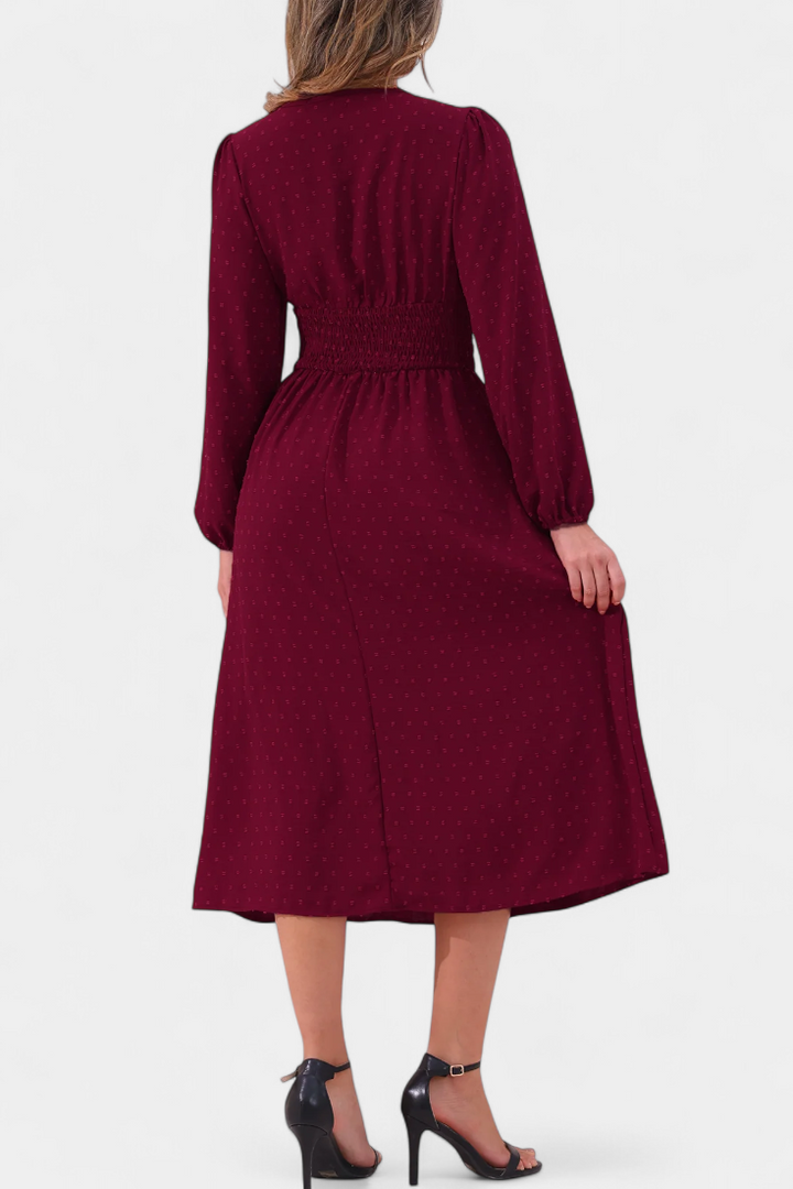 Faela Vestido Midi de Oficina con Lunares Suizos