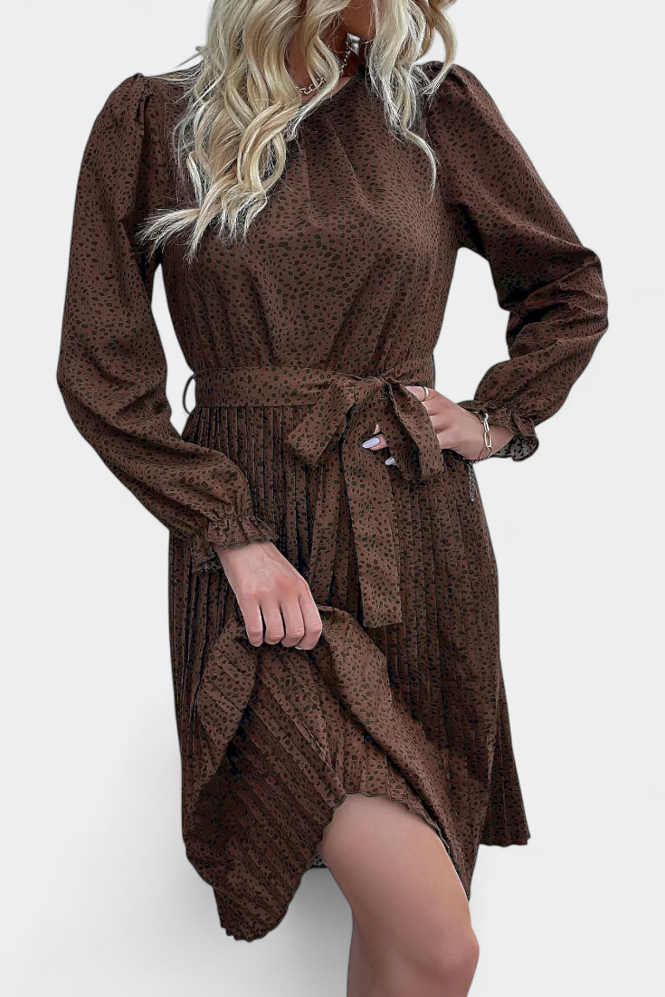 Evabeth Vestido Midi Plisado de Leopardo