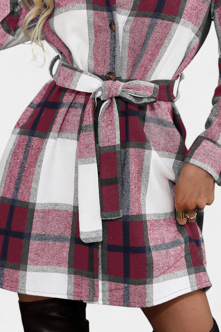 Masia Vestido Camisero Mini de Cuadros con Cinturón