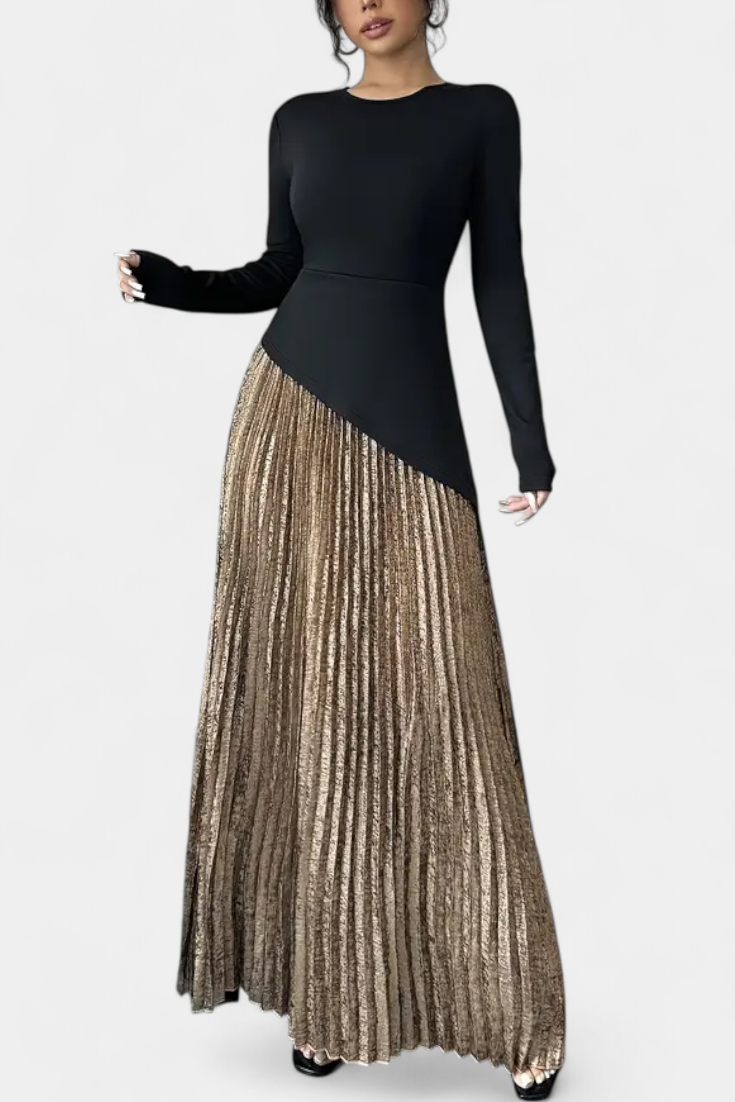 Leya Vestido Elegante de Bloques de Color con Manga Larga