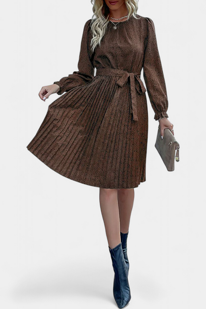 Evabeth Vestido Midi Plisado de Leopardo