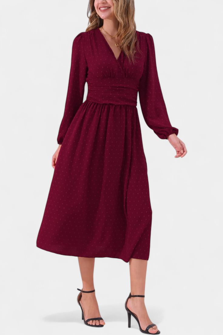 Faela Vestido Midi de Oficina con Lunares Suizos