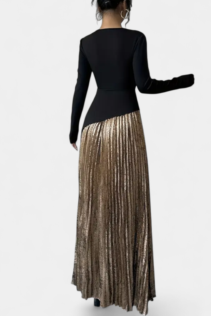 Leya Vestido Elegante de Bloques de Color con Manga Larga