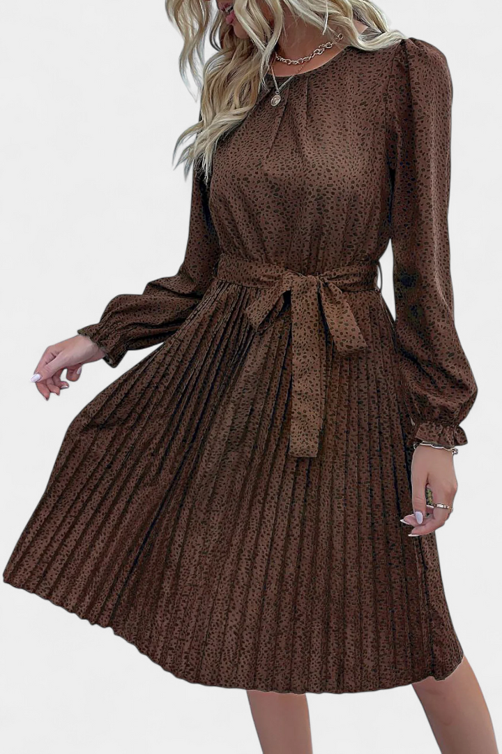 Evabeth Vestido Midi Plisado de Leopardo