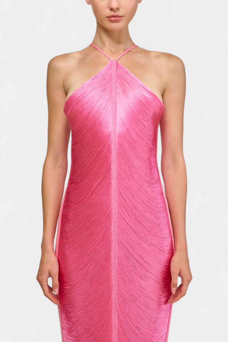 Jianna Vestido Halter con Flecos Metálicos