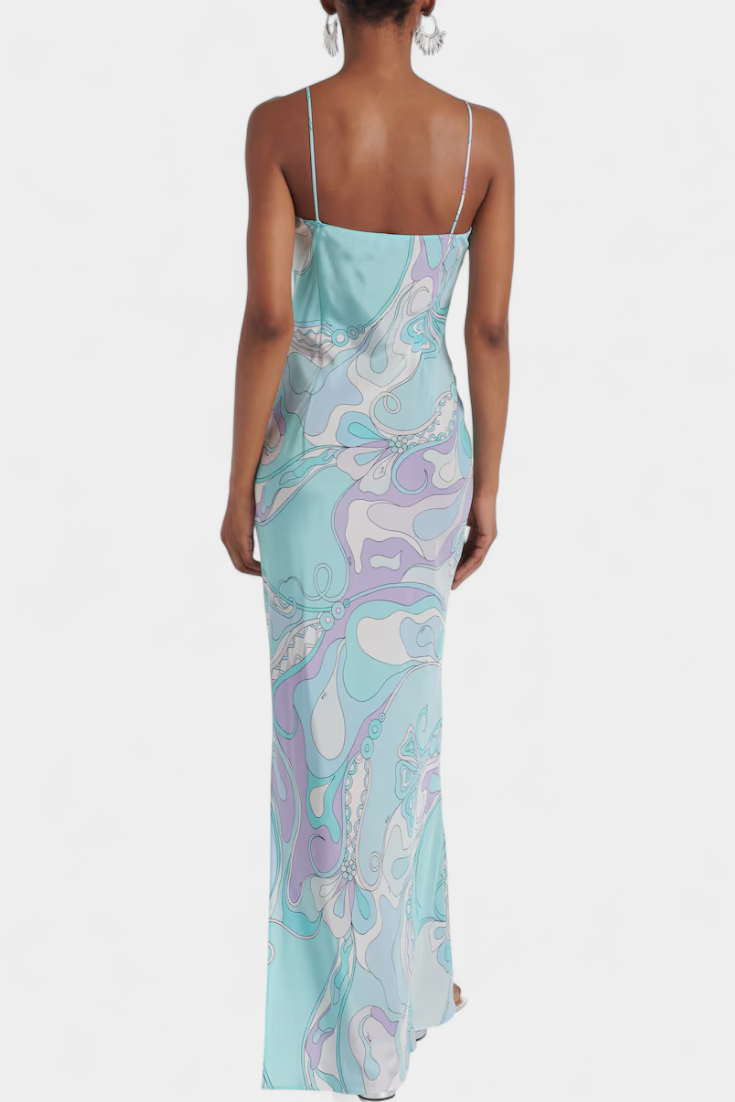 Valera Vestido Largo con Estampado de Remolino y Corte Sin Mangas