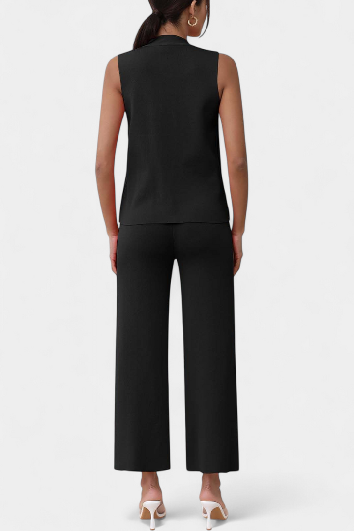 Jacey Conjunto de Punto con Chaleco y Pantalón de Pierna Ancha