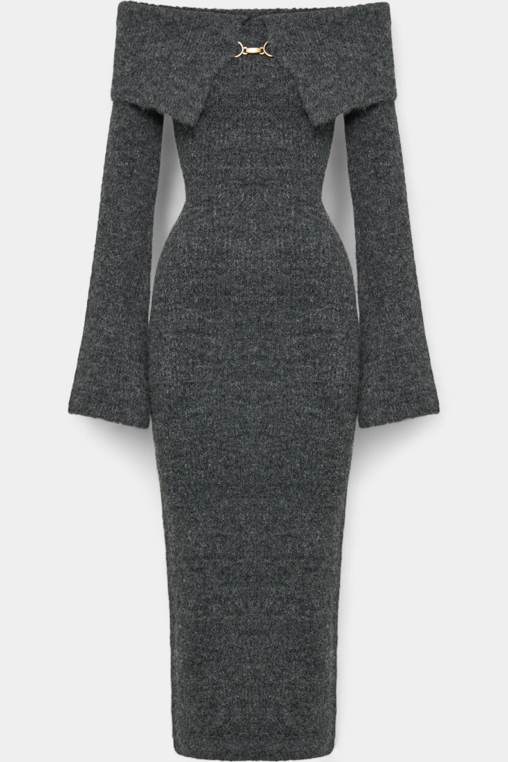 Solsona Vestido de Punto Ajustado de Un Solo Hombro