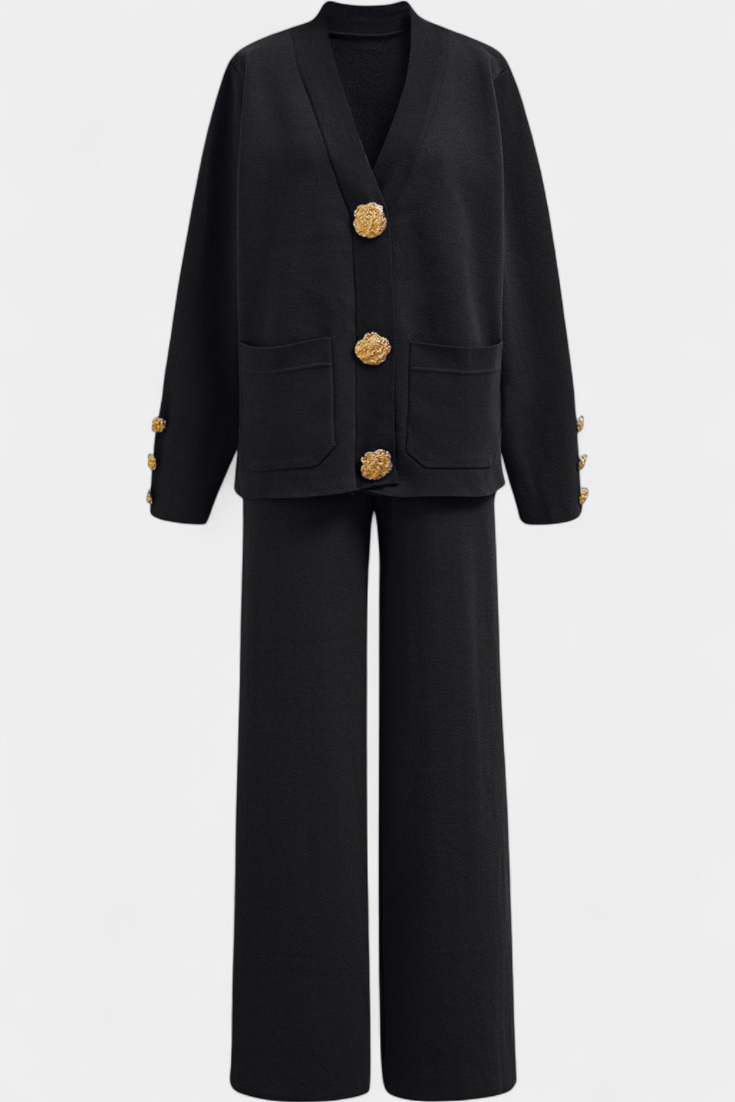 Aireen Conjunto de Punto con Cárdigan y Pantalón de Pierna Ancha