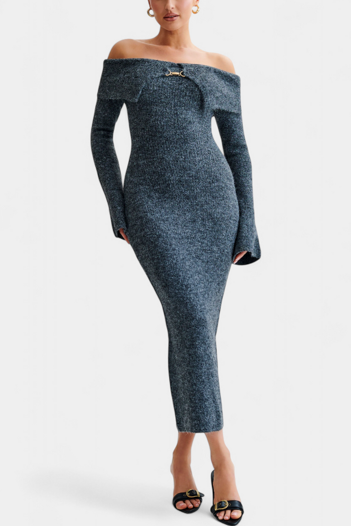 Solsona Vestido de Punto Ajustado de Un Solo Hombro