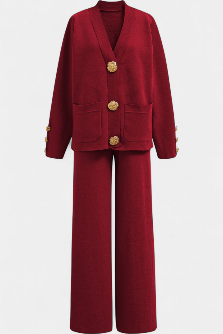 Aireen Conjunto de Punto con Cárdigan y Pantalón de Pierna Ancha