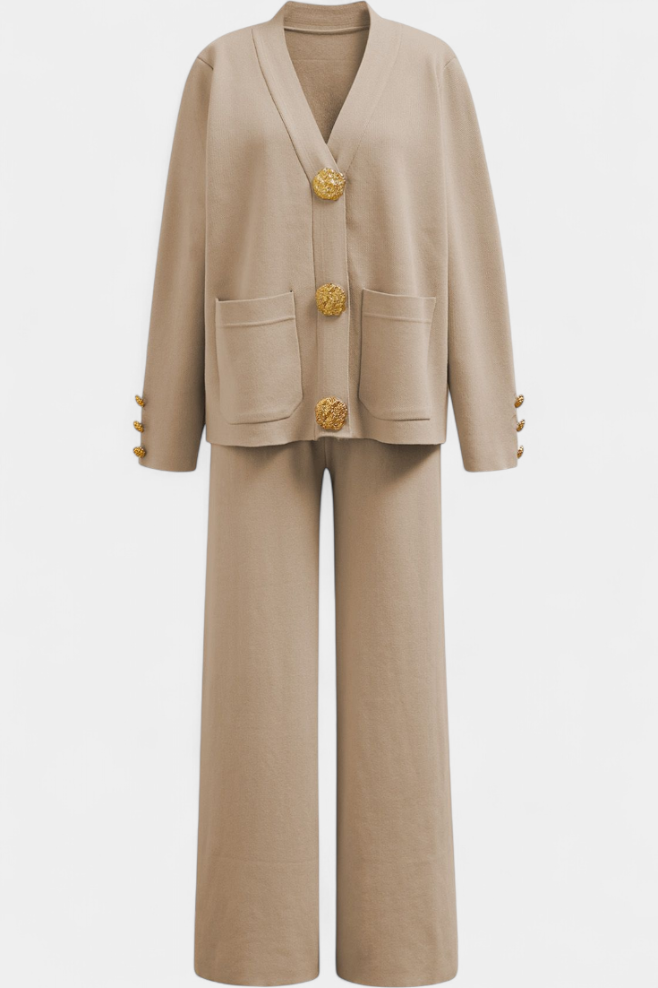 Aireen Conjunto de Punto con Cárdigan y Pantalón de Pierna Ancha