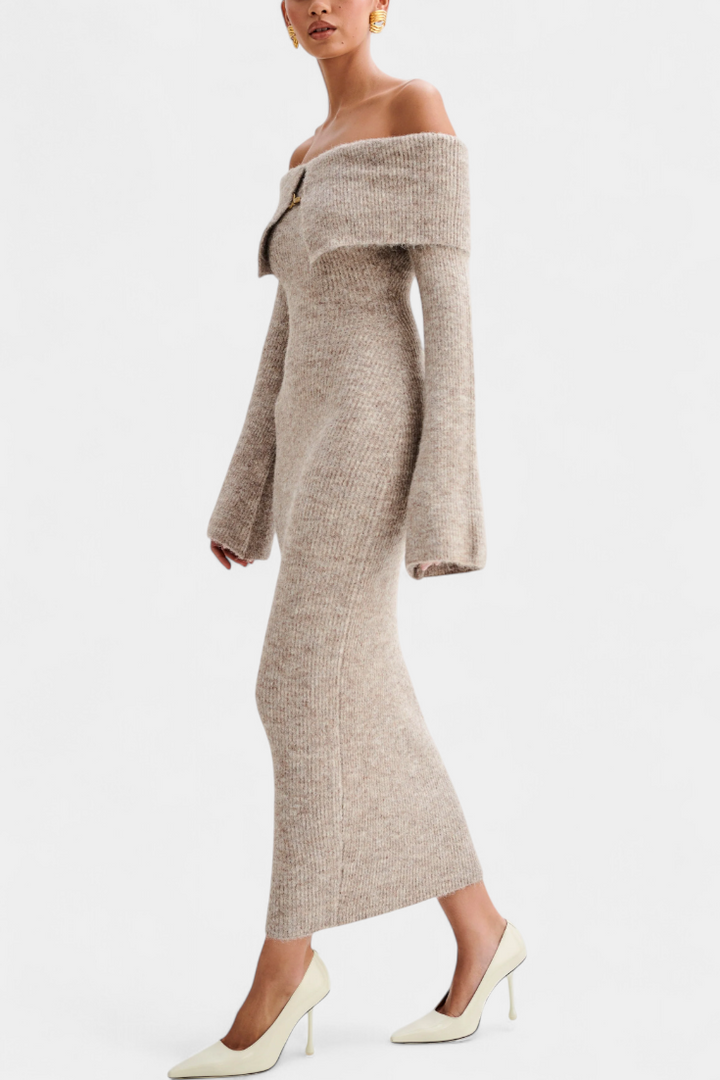 Solsona Vestido de Punto Ajustado de Un Solo Hombro