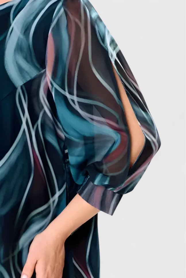 Almira Vestido de Gasa con Estampado Ocean Whirl y Corte Fluido