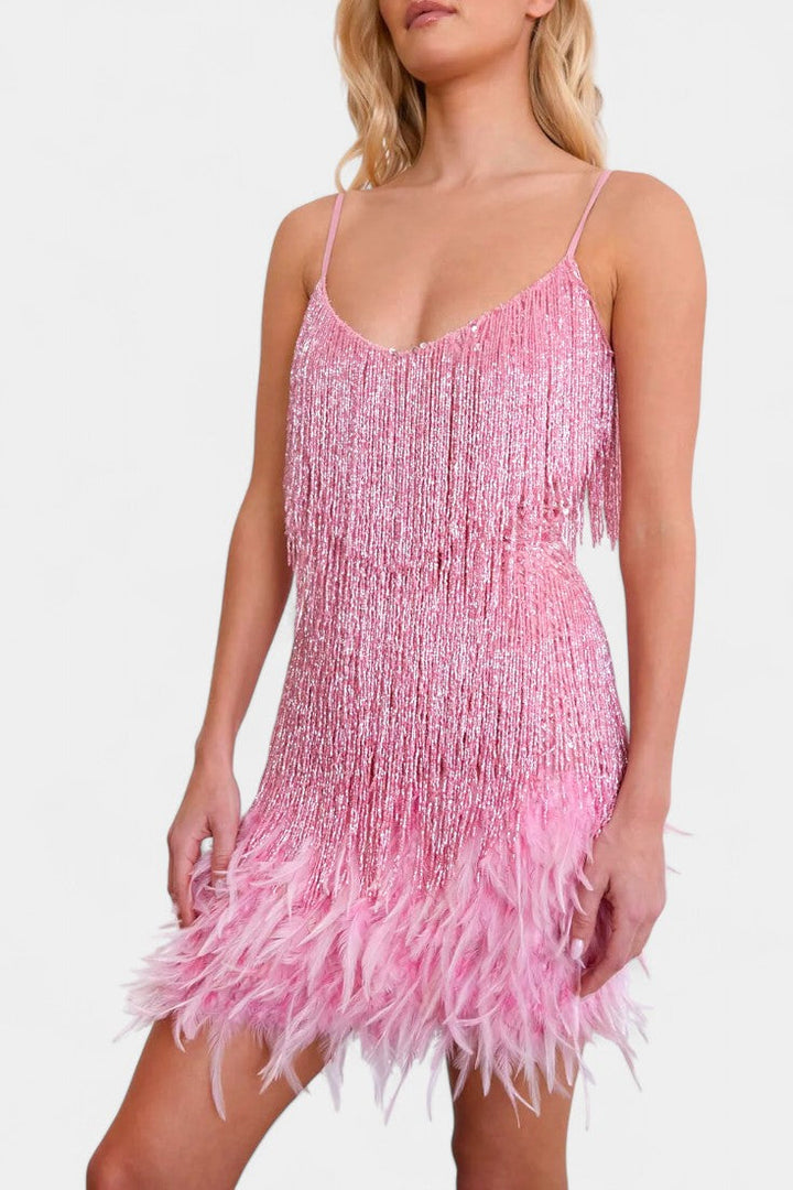 Adena Vestido Mini de Plumas