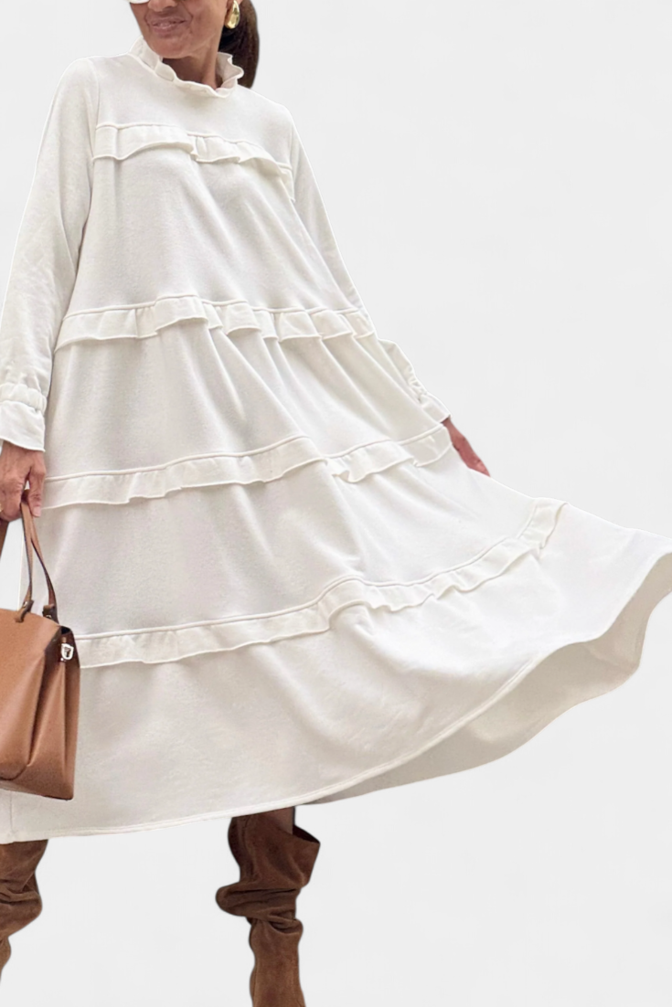 Jada Vestido Sudadera con Volantes y Silueta Casual-Chic