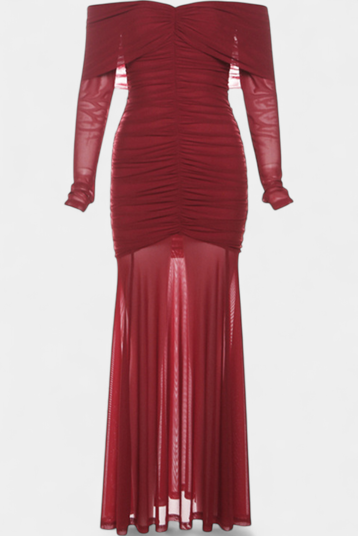 Cornella Vestido Maxi Strapless con Fruncidos Esculturales