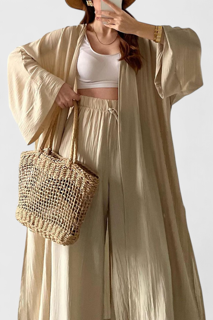 Suella Conjunto Casual de Dos Piezas con Cárdigan Largo y Abertura Lateral