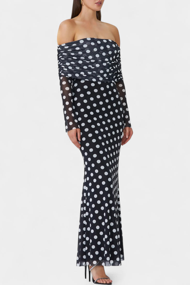 Elinda Vestido Largo Off-Shoulder de Lunares