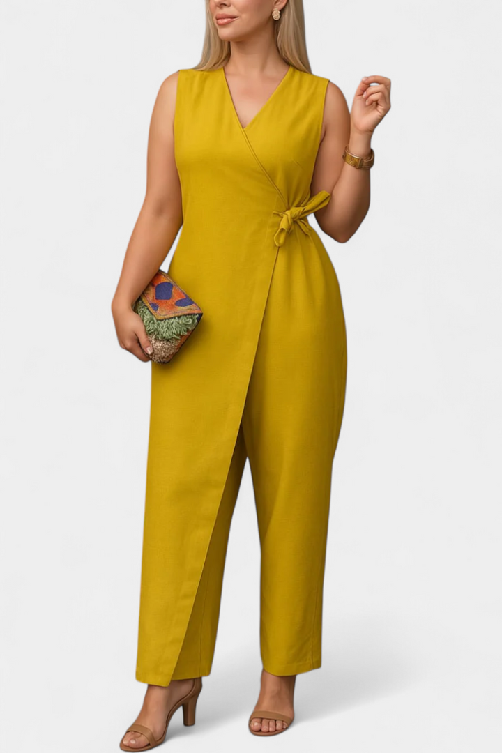 Zoe Mono Elegante con Escote en V y Cinturón Ajustable