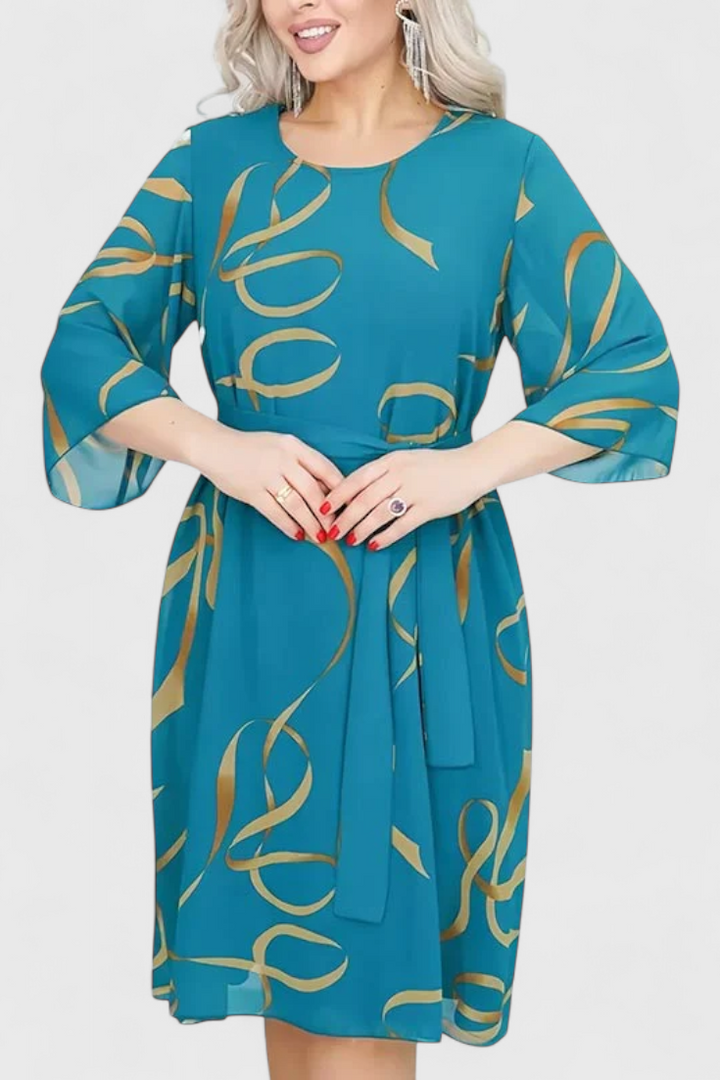 Ame Vestido Midi Estampado con Cinturón y Corte Versátil