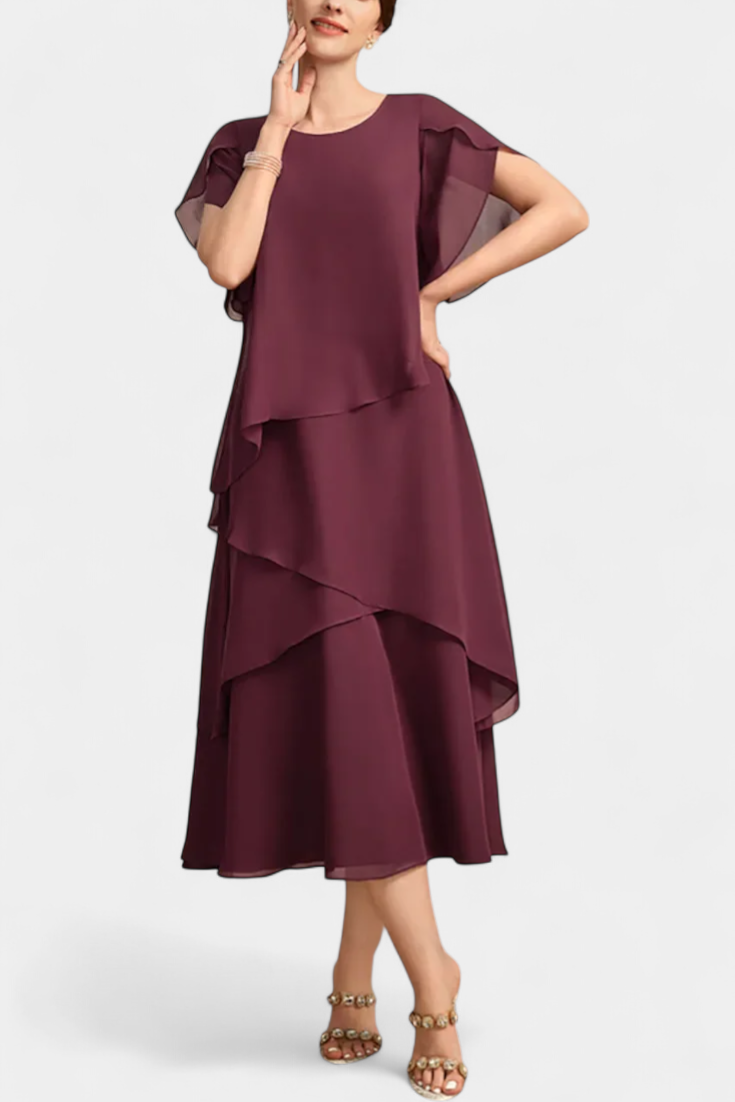 Cornelia Vestido Asimétrico de Chiffon con Silueta Flotante