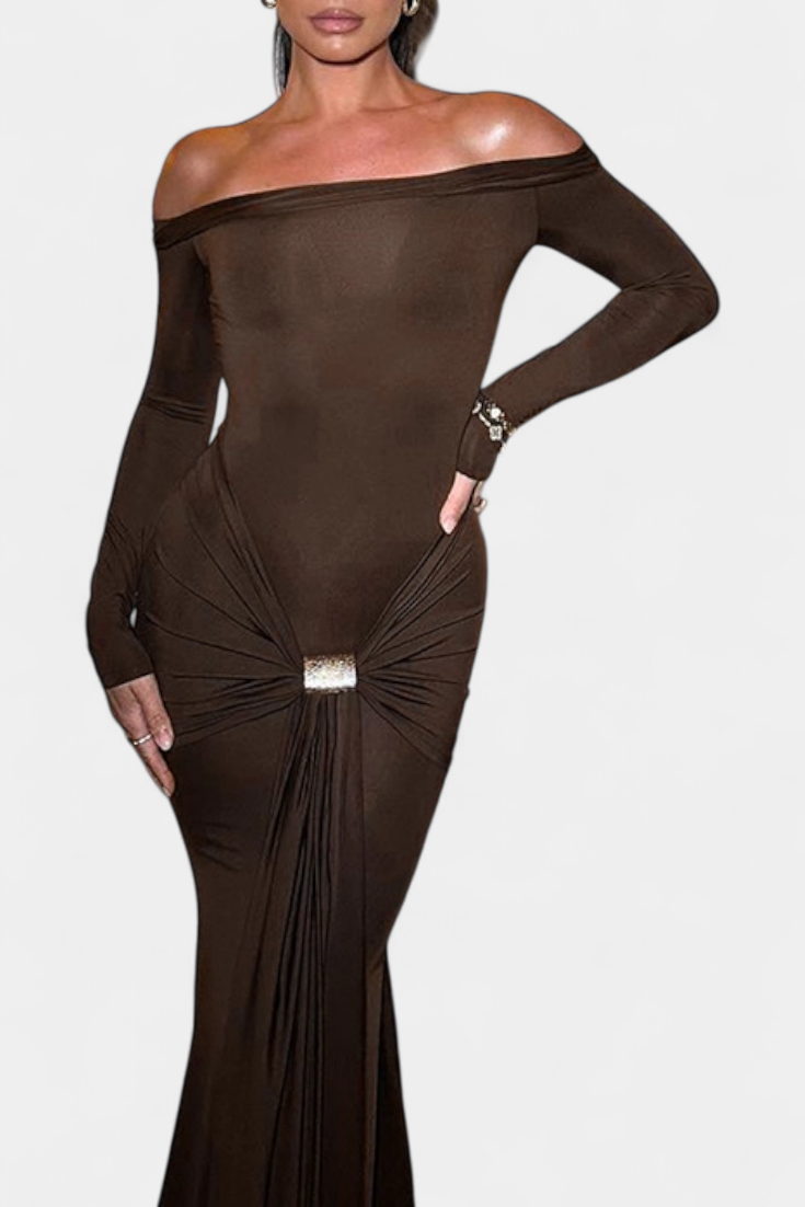 Vesna Vestido Cruzado de Un Hombro con Manga Larga