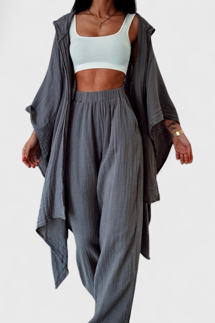 Henley Conjunto Casual de Dos Piezas con Cárdigan