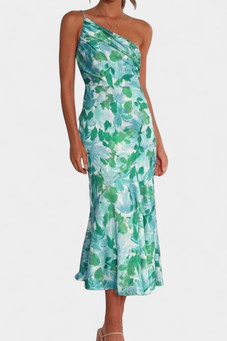 Reya Vestido Asimétrico de Un Hombro con Estampado Floral