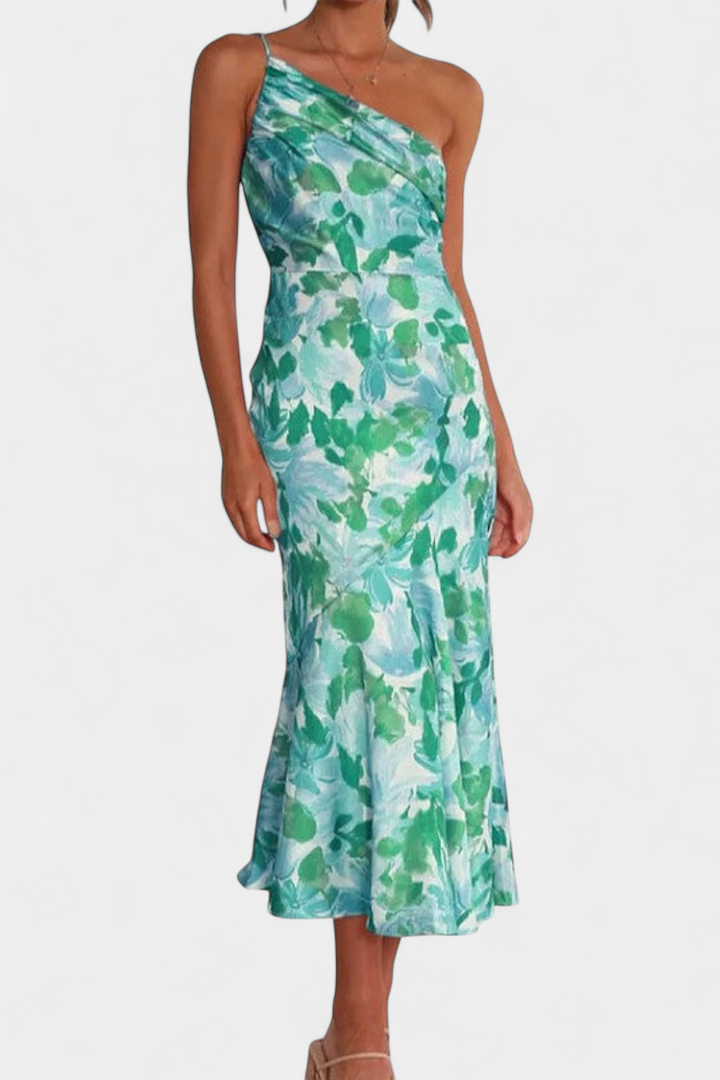 Reya Vestido Asimétrico de Un Hombro con Estampado Floral