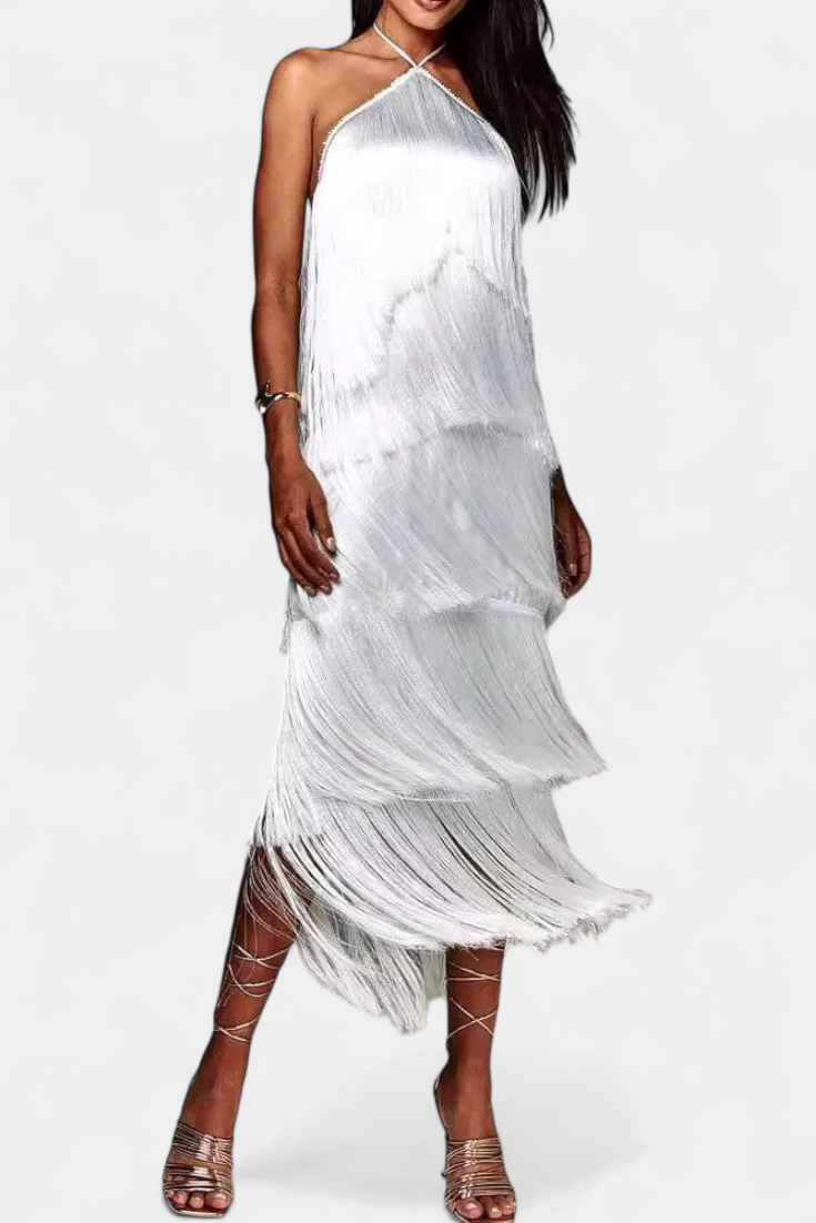 Saidey Vestido con Flecos y Espalda Descubierta