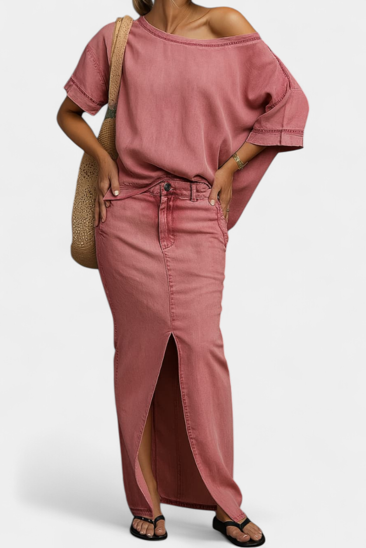 Apolonia Conjunto Vaquero Asimétrico con Abertura Elegante