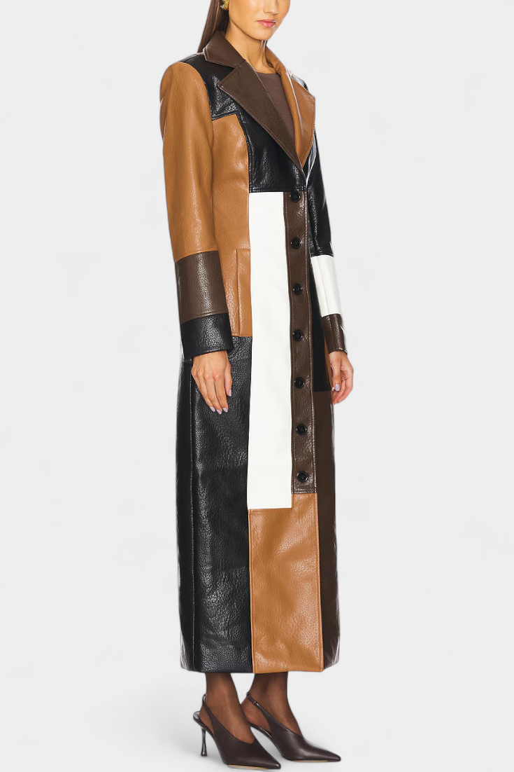Norelle Abrigo Trench de Cuero Patchwork