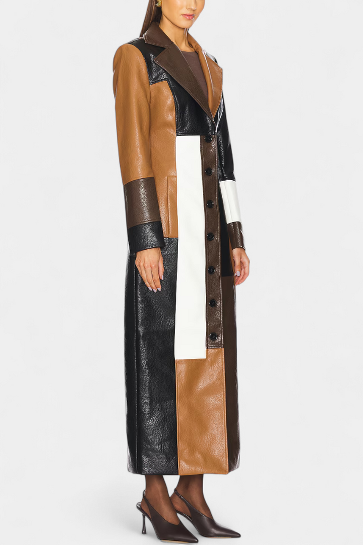 Norelle Abrigo Trench de Cuero Patchwork