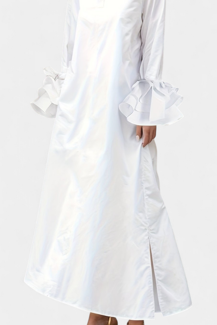 Ramona Vestido Largo Urbano con Cuello Camisero y Mangas con Volantes