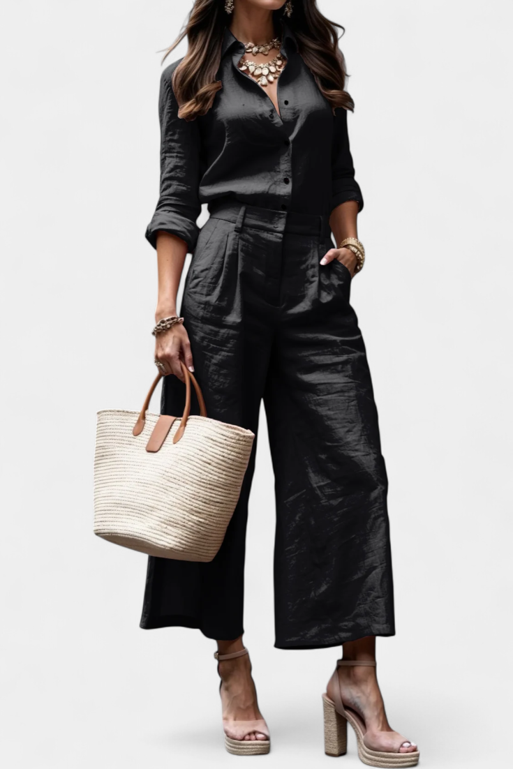 Sabina Conjunto Rosa de Camisa Suelta y Pantalones Capri